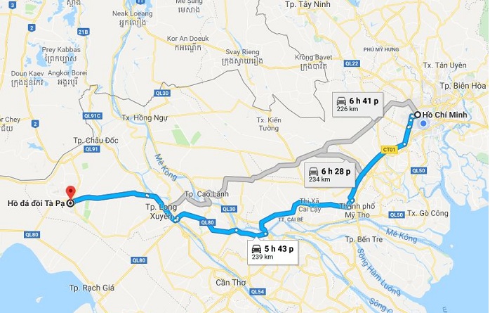 Tuyến đường đi từ Hồ Chí Minh đến hồ Tà Pạ An Giang